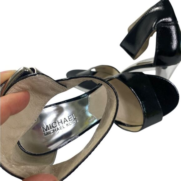 Michael Kors 7 Heeled sandals silver mirror heels Black patent leather u… - Picture 7 of 9